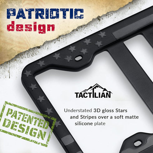 TACTILIAN Original Silicone American Flag License Plate Frame Holder - Subdued 3D Stars and Stripes USA Flag Gloss on Matte Cover for Car Truck Va...