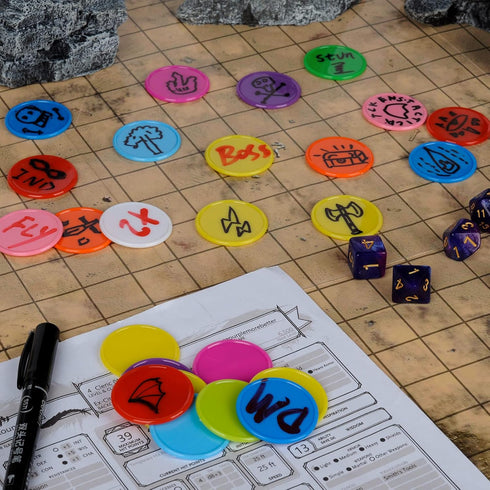 DND Wet & Dry Erase Tokens Set of 100 Colorful Blank Counters - 1.5" Customizable & Reusable Game Discs for Dungeons & Dragons, MTG, Bingo Clips a...