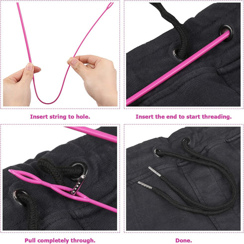 10 Pieces Drawstring Cords with Easy Threaders, Hoodie String Replacement with Pink Flexible Drawstring Threaders for Pants Sweatpants Hoodies Jac...