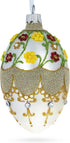 Multicolor Flowers On White Glass Egg Ornament 4 Inches...