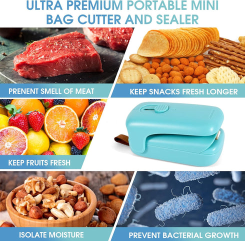 Mini Bag Sealer, ROMSTO Handheld Heat Vacuum Sealer, 2 in 1 Sealer and Cutter with Lanyard, Portable Resealer Machine for Plastic Bags Food Storag...