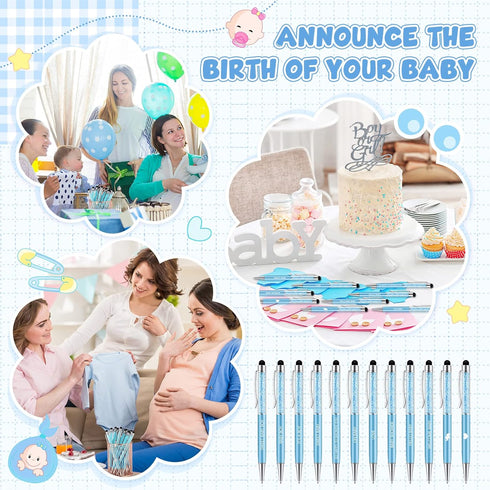 BBTO 12 Pcs Baby Shower Pens It's a Boy/Girl Baby Ballpoint Pen Crystal Pen Quotes Pen Screen Touch Stylus Tip Pen Retractable Black Ink Pen for B...