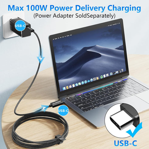 USB C-C Video Cable 10ft, 4K USB Type-C Monitor Cable Support 100W Fast Charge and 10Gbps Data Syncing, Black...