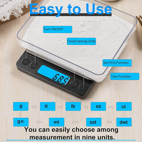 Digital Food Kitchen Scale Upgraded, YONCON 3000g/0.1g High Accuracy Mini Pocket Scale Measures in Grams and oz for Cooking, Baking, Jewelry, Tare...
