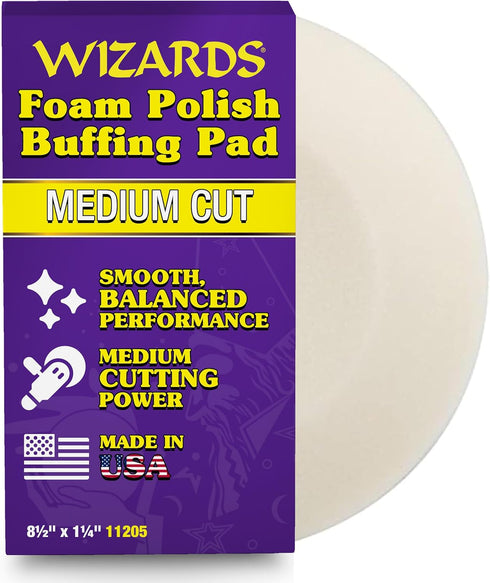 Wizards Foam Polish Buffing Pad - Velcro Backed, Medium Cutting Foam Pad for Car Detailing - ?No Splatter High Density Foam for Auto Detailing Sup...