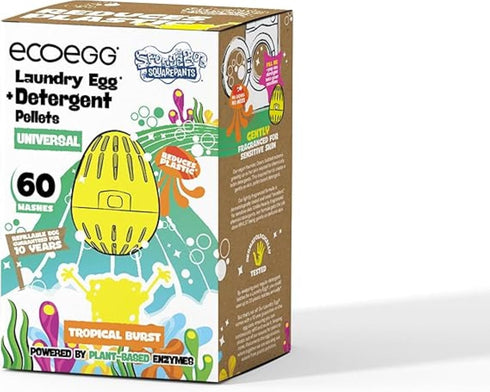 SpongeBob x Ecoegg Laundry Egg Original 60 Loads Tropical Burst Scent, Helps Soften Clothes, Ecofriendly Refillable Laundry Eggs, Long Lasting Ref...