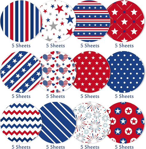 Whaline 60 Sheet 4th of July Pattern Paper Set 12 Designs A5 Size Patriotic Stars Stripes Fireworks Craft Paper Red Blue White Double-Sided Origam...