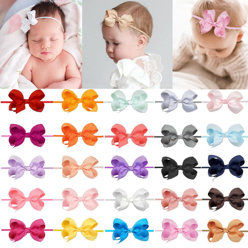 CellElection 25 Colors Baby Girls Headbands 3Inch Grosgrain Ribbon Small Hair Bows Nylon Headbands Soft Stretch Nylon Hairbands Elastics for Newbo...