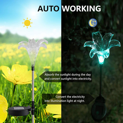 2PCS Waterproof Outdoor Solar Garden Stake Lights with Vivid Figurine – Lily LED Garden Landscape Lawn Lamp for Flower Beds Backyards Decoration...