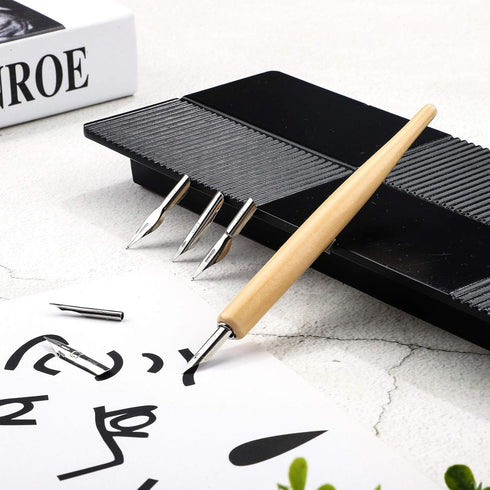 11 Pieces Comic Pen Nib Set, G-Pen Ink Nib Stainless Steel Drawing Comic Pen Nib Calligraphy Nibs with Wooden Comic Pen Nib Holder for Writing, Pa...