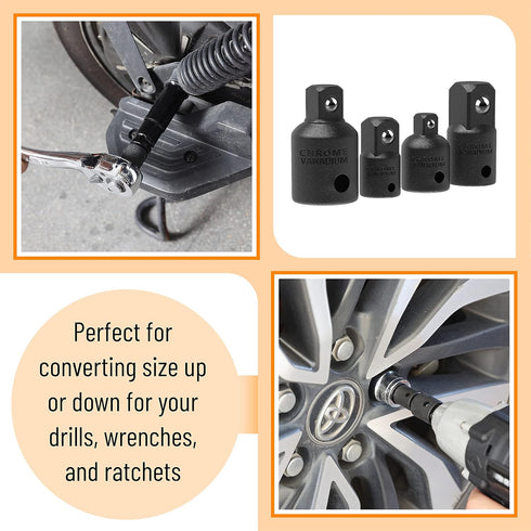 Bates- Impact Socket Adapter and Reducer Set, 4-pcs, Impact Sockets Adapter Sets, Impact Adapter, Socket Adapter Set, 1/2 to 3/8 Socket Adapter, 3...