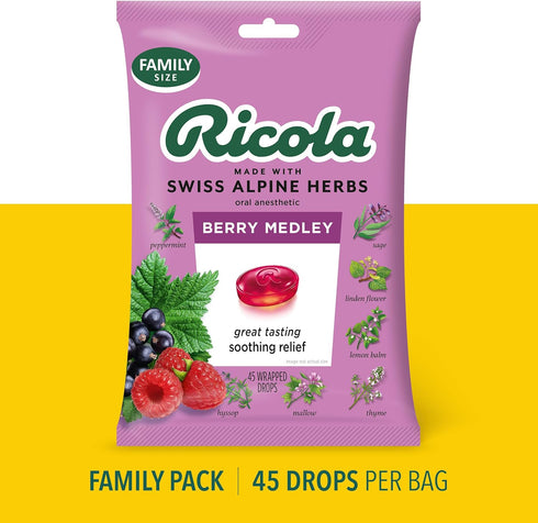 Ricola Berry Medley Throat Drops, 45 Count, Delicious Throat Relief & Care, Oral Anesthetic, Naturally Flavored...