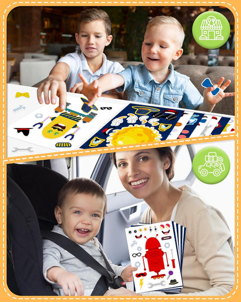 Benresive 24 Sheets Robotics & Space Party Favors for Kids 3-5 4-8, Face Stickers for Kids, Crafts Activities for Toddlers 1-3 2-4 3-5, Make Your ...