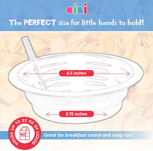 Cibi Cereal Bowls with Straws for Kids BPA-Free Plastic | Toddler Sip-A-Bowls with Built-In Straw for Cereal and Soup | Set of 4 Colorful Breakfas...