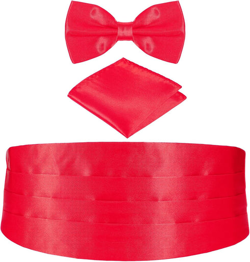 VICASKY 3pcs Mens Formal Woven Satin Cummerbund Mens Premium Cummerbund Adjustable, Bow Tie, Handkerchief Mens Cummerbund Bow Tie Set, Include Cum...