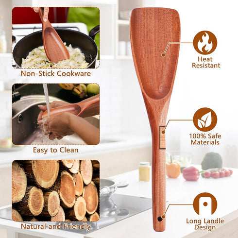 Wooden Cooking Spatula for Nonstick Cookware, Spatula Spoon for Cooking, Stirring, Scooping, Scraping, Serving, Solid Wooden Kitchen Utensil Spoon...