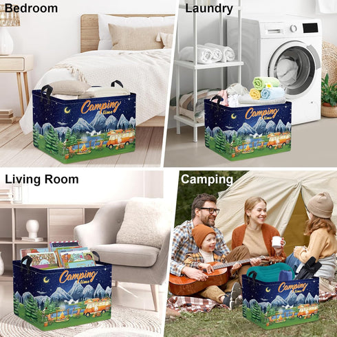 Clastyle Black Night Camping Storage Basket Clothes Toy Tool Food Picnic Basket Outdoor Beach Pool Towel Basket Rectangle Moutain Lake Fir Tree Ca...