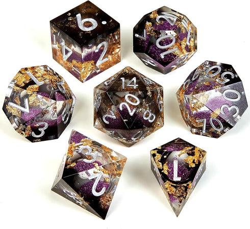 Joylord Sharp Edge Resin Dice Set for Dungeons and Dragons | Liquid Core & Gold Foil Design | Handcrafted Polyhedral DND Dice | RPG D and D Role P...