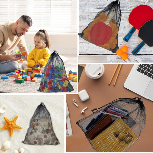 simarro 35X45cm Mesh Bags Drawstring, 5Pcs Black Nylon Mesh Laundry Bags Soft Mesh Drawstring Bag Sturdy Small Storage Bags Suitable for Beach Toy...