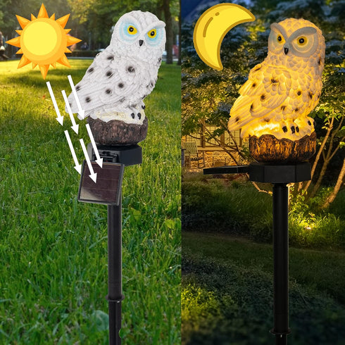 Dazzle Bright Owl Figure Solar LED Lights, Resin Garden Waterproof Decorations with Stake for Outdoor Yard Pathway Outside Patio Lawn Decor to Sca...