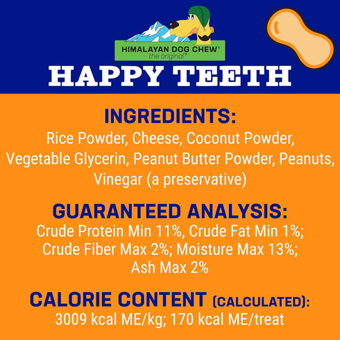 Happy Teeth Natural Cheese Dog Chews | Peanut Butter Flavor | Dental Chew | Protein Rich | Gluten Free - Lactose Free - Wheat Free - Soy Free | 2 ...