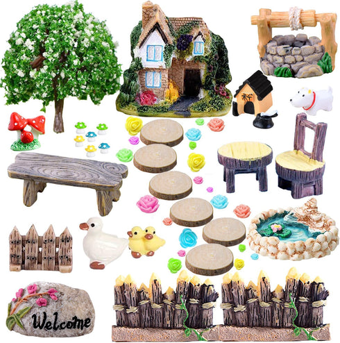 Fairy Garden Accessories, Fairies Welcome Garden Kit, 48pcs Miniature Fairy Garden Ornament for Christmas Decoration Fairy Garden Potted Plant Des...