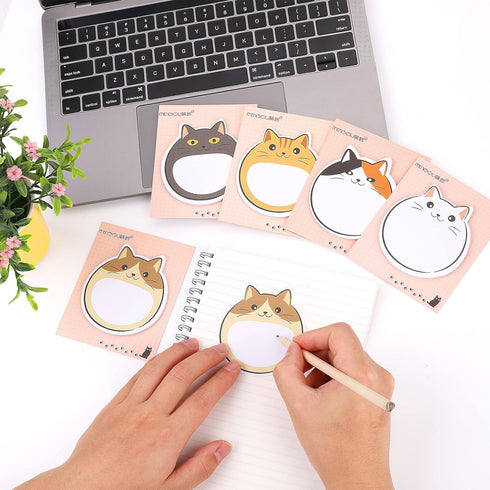 Cobee Cute Cat Sticky Notes, 5 Pack Kawaii Animal Self-Stick Notes Cartoon Cat Self-Stick Memo Pads Cute Shapes Markers Flags Students Home Office...