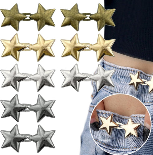8 Pairs Cute Star Jeans Button Pins Metal No Sewing Detachable Adjustable Replacement Jean Pins Waist Body Fit Tighten Buckles for Skirt Pant Loos...
