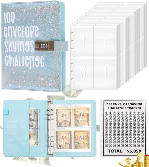 100 Envelope Challenge Binder with Lock - A5 Money Saving Budget Binder Easy and Fun Way to Save $5,050 Savings Challenges Book with Envelopes (Bl...