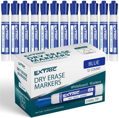 Dry Erase Markers, 12 Count Chisel Tip White board Markers, Blue Dry Erase Marker...
