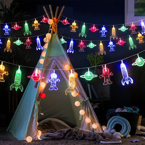 20 LED Children's Room LED String Light Astronaut Spaceship Rocket Pendants Holiday Party Lights Wall Window Nursery or Kids room Decor Wedding Ar...