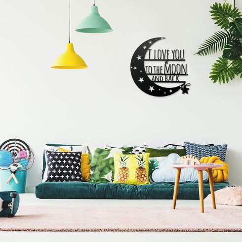 Ripeng I Love You Back Wall Art Moon Metal Decorations Hanging Sign with Quote Silhouette Wall Art for Home Bedroom Living Room Bathroom Kitchen O...