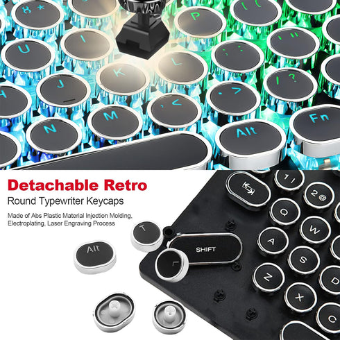 Steampunk Typewriter Keycaps Pudding Keycap Set Typewriter Caps for Backlit Mechanical Keyboard Round Key Cap 104 Keys with Keycap Puller (Black)...