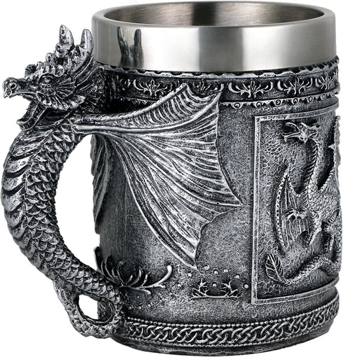 Medieval Roaring Dragon Mug - Dungeons and Dragons Beer Stein Tankard Drink Cup - 15.8oz Stainless Coffee Mug for GOT Dragon Lovers Collector Idea...