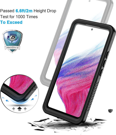 Lanhiem Samsung Galaxy A53 5G Case, IP68 Waterproof Dustproof Case with Built-in Screen Protector, Rugged Full Body Shockproof Phone Cover for Sam...
