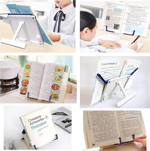 Lemical Desktop Sturdy Bookstand for Cookbook Adjustable Book Holder Reading Portable Folding Multipurpose Book Music Sheet Stand Holder with Deta...