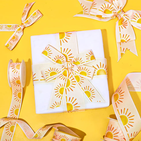 3 Roll Boho Sun Grosgrain Ribbon Sunshine Ribbon for Wreath Bow Craft Gift Wrap Party Decor, 15 Yards...