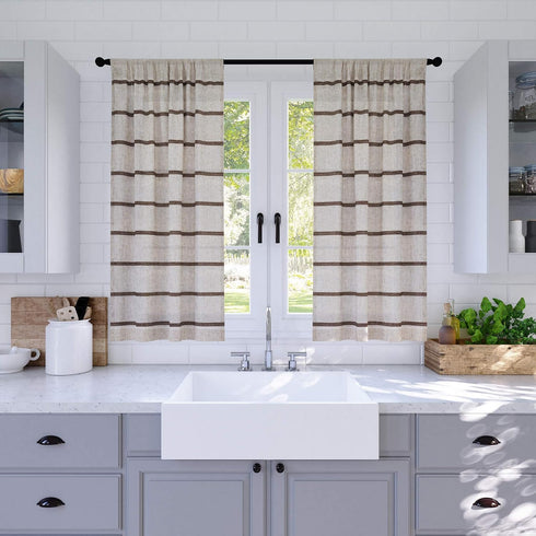 Clean Window Twill Stripe Allergy/Pet Friendly Anti-Dust Sheer Cafe Curtain, 52" x 36", Mocha/Linen...