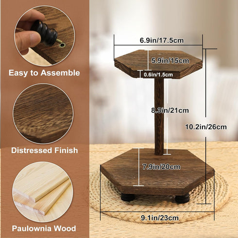 Tikea Hexagonal Wood Riser for Display, 2-Tier Rustic Wood Pedestal Stand for Kitchen Bathroom Counter Decor, Decorative Tray for Soap Dispenser, ...
