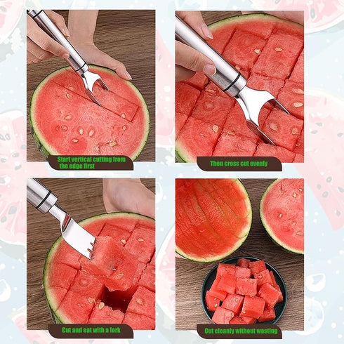 2024 New 2Pcs 2-in-1 Watermelon Fork Slicer Cutter Stainless Steel Summer Watermelon Cutter for Kitchen Gadget Camping Home Party...
