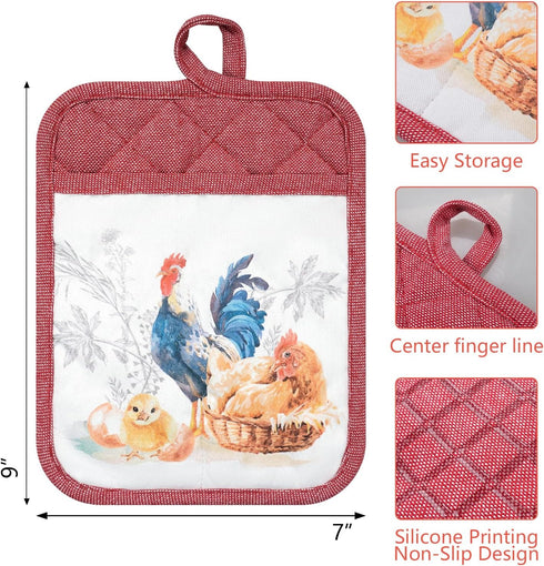 Pot Holders Set of 3 Silicone Printing Non Slip Heat Resistant, Yarm-Dyed Hot Pads Cotton Home Kitchen Cooking Barbecue Microwave Women Men Machin...