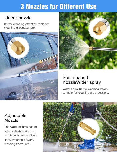 2-in-1 High Pressure Power Washer Wand,Laopypor Watering Sprayer Tool with 3 Hose Nozzles - Hydro Jet Nozzle for Garden Hose, Car Washing, Pet was...