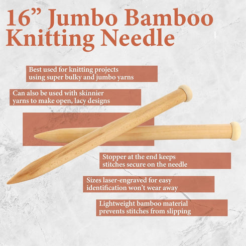 JubileeYarn Jumbo Birch Knitting Needles - US 19 (15mm) - 16" Long - 1 Pair...