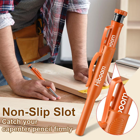 Hiboom 2 Pack Solid Carpenter Pencils with Pencil Cap and 18 Refills, Long Nose Deep Hole Mechanical Pencil Marker, Scribe Tool with Built-in Shar...