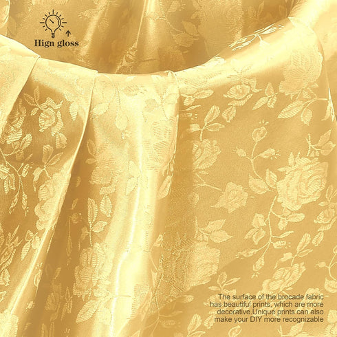 Gold Jacquard Satin Fabric by The Yard, Brocade Silky Fabric 60 Inch Wide Satin Fabric Damask Cloth Fabric Soft for Wedding Decor, DIY Crafts, Bri...
