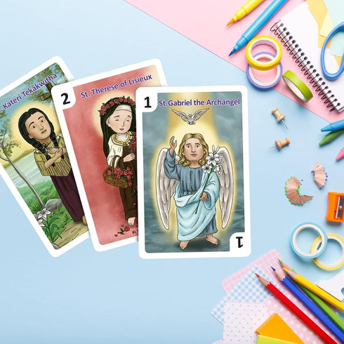 Needzo Catholic Saints Miniature Go Fish Matching Card Set, Sunday Church Educational Tools and Supplies, Fun Devotional Gifts for Catholics, 54 C...