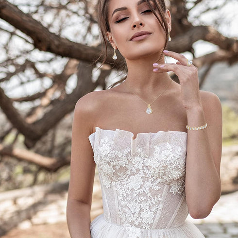 EVER FAITH Wedding Jewelry Set for Bride Bridesmaid, Glamour Teardrop Cubic Zirconia Pendant Necklace Earrings Tennis Bracelet Open Ring Sets for ...