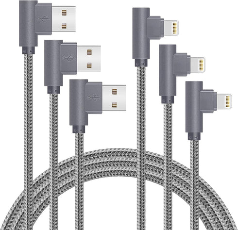 MFi Certified Lightning iPhone Charger Cord 90 Degree Fast Data Cable Nylon Braided Compatible with iPhone Xs Max/XS/XR/7/7Plus/X/8/8Plus/6S/6S Pl...