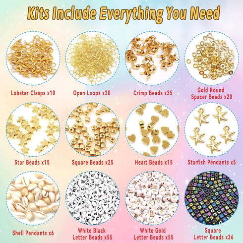 Clay Beads Arts and Crafts Kit for Jewelry Making, With Smiley Letter Beads, Gifts for Girls Age 6-12...