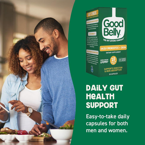 GoodBelly Probiotic Capsules for Digestive Health & Iron Absorption | Vegan Probiotic Supplement with 10 Billion Live Cultures | Probiotics for Wo...
